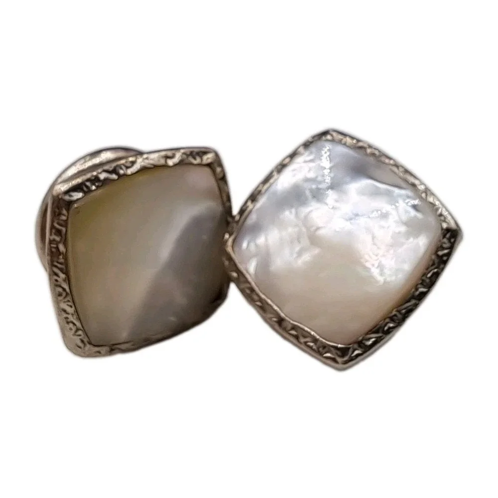 VINTAGE ANTIQUE SQUARE Mother of Pearl SNAP LINK CUFFLINK 1/2